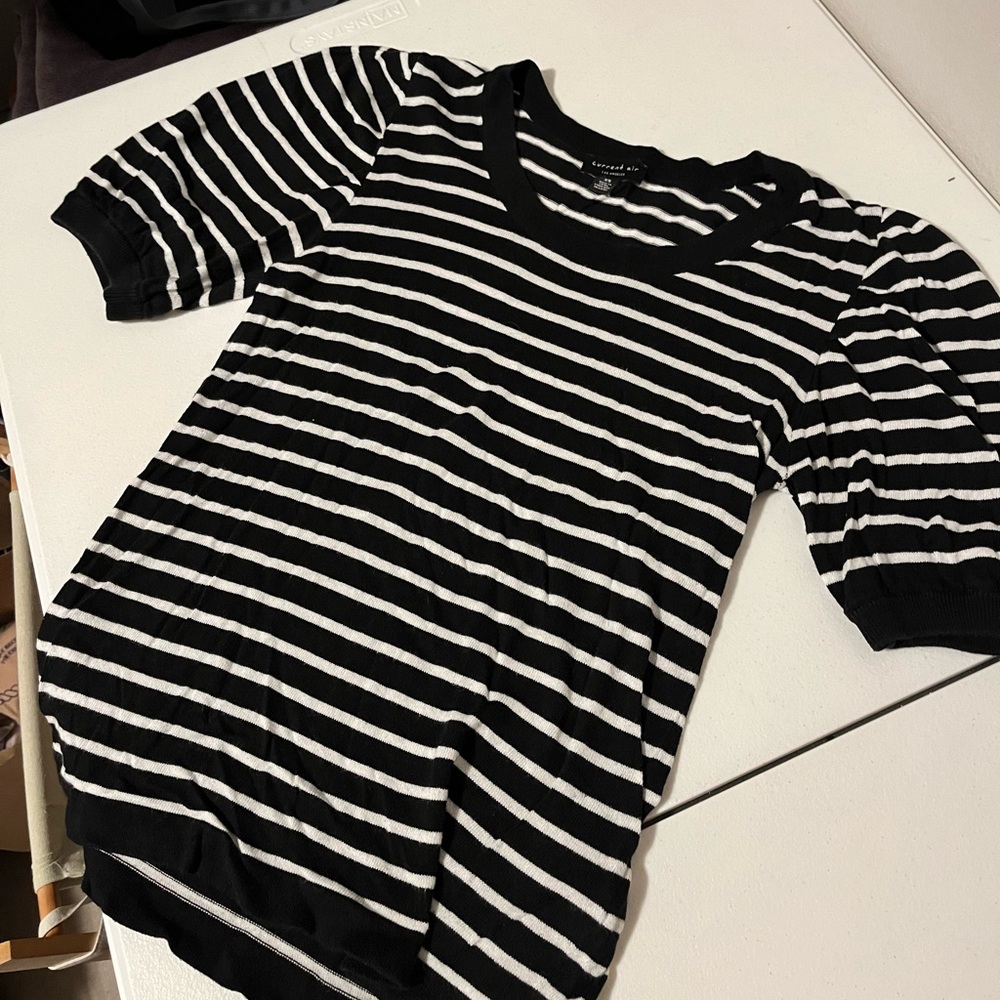 Navy and white striped top